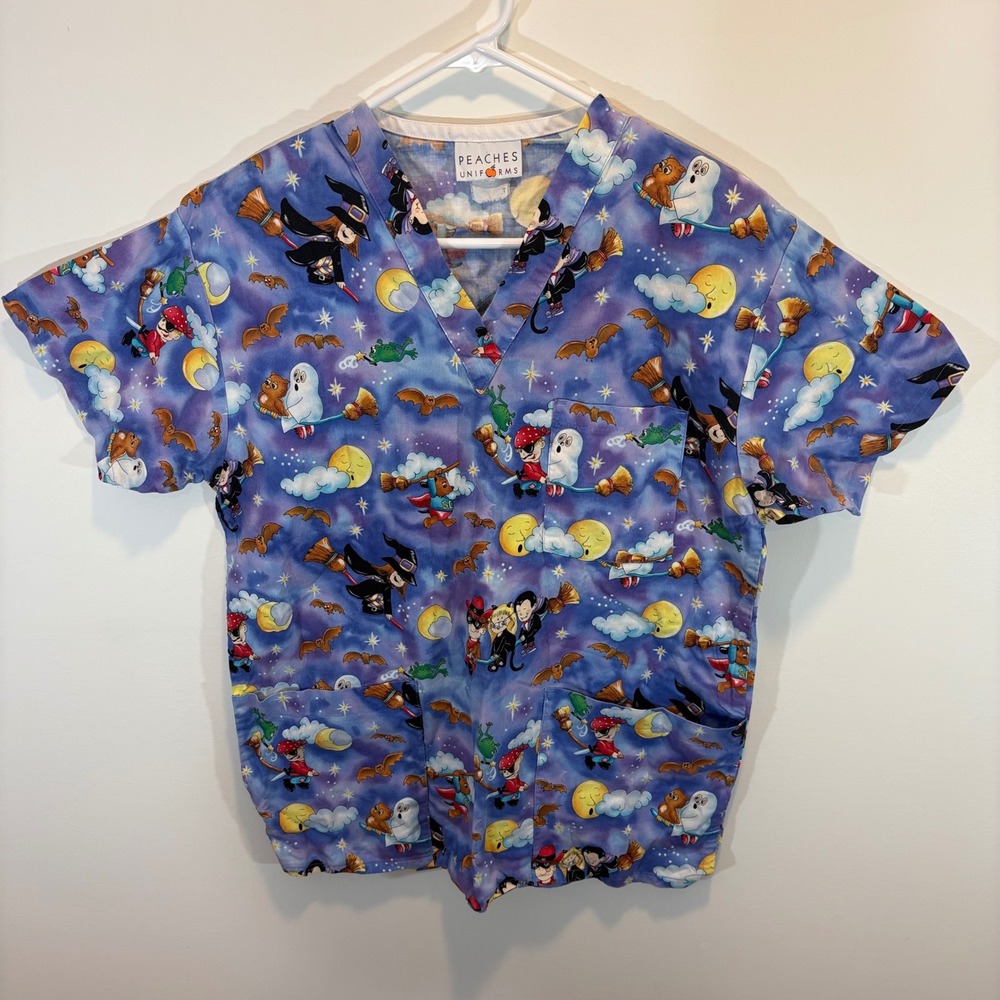 Peaches Uniforms Women's Scrub Top Shirt Halloween Costumes Witch Pirate Medium